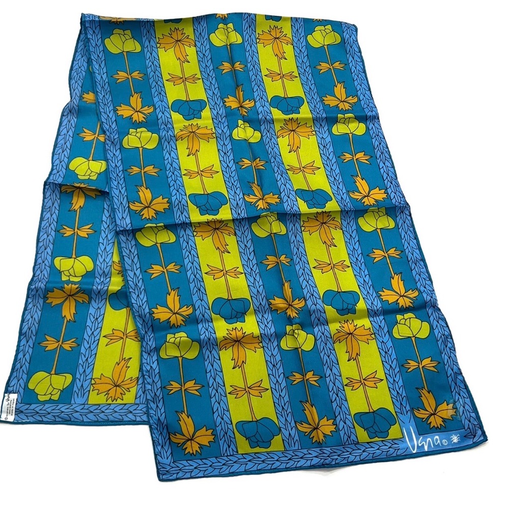 Vintage Vera Neumann Dead - stock Floral Oblong Scarf blue green mustard